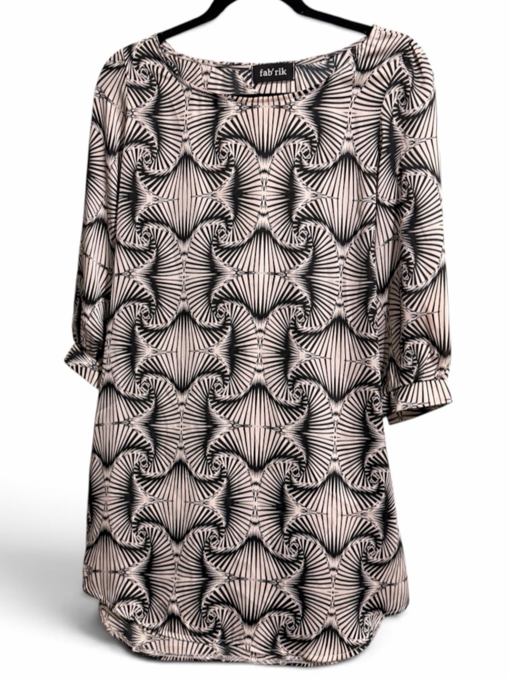 fab'rik Black & Cream Geometric tunic blouse